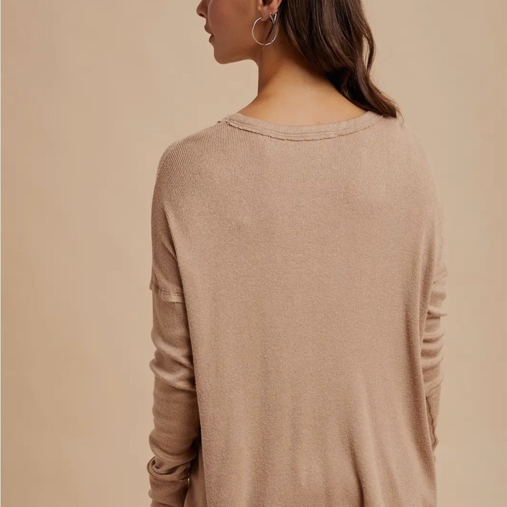 Women's Tan Henley - Picture 7 of 8